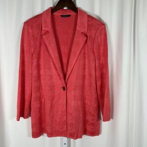 Misook Tailored Tonal Pattern Knit Jacket True Fit Coral Pink M Classic Formal